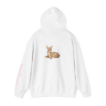 Fawn Floral Hoodie — Arabic 'غزلان' Cute Deer Graphic Sweatshirt