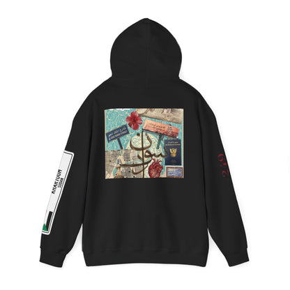 Sudan Collage Hoodie – Arabic Calligraphy Passport Art Pullover